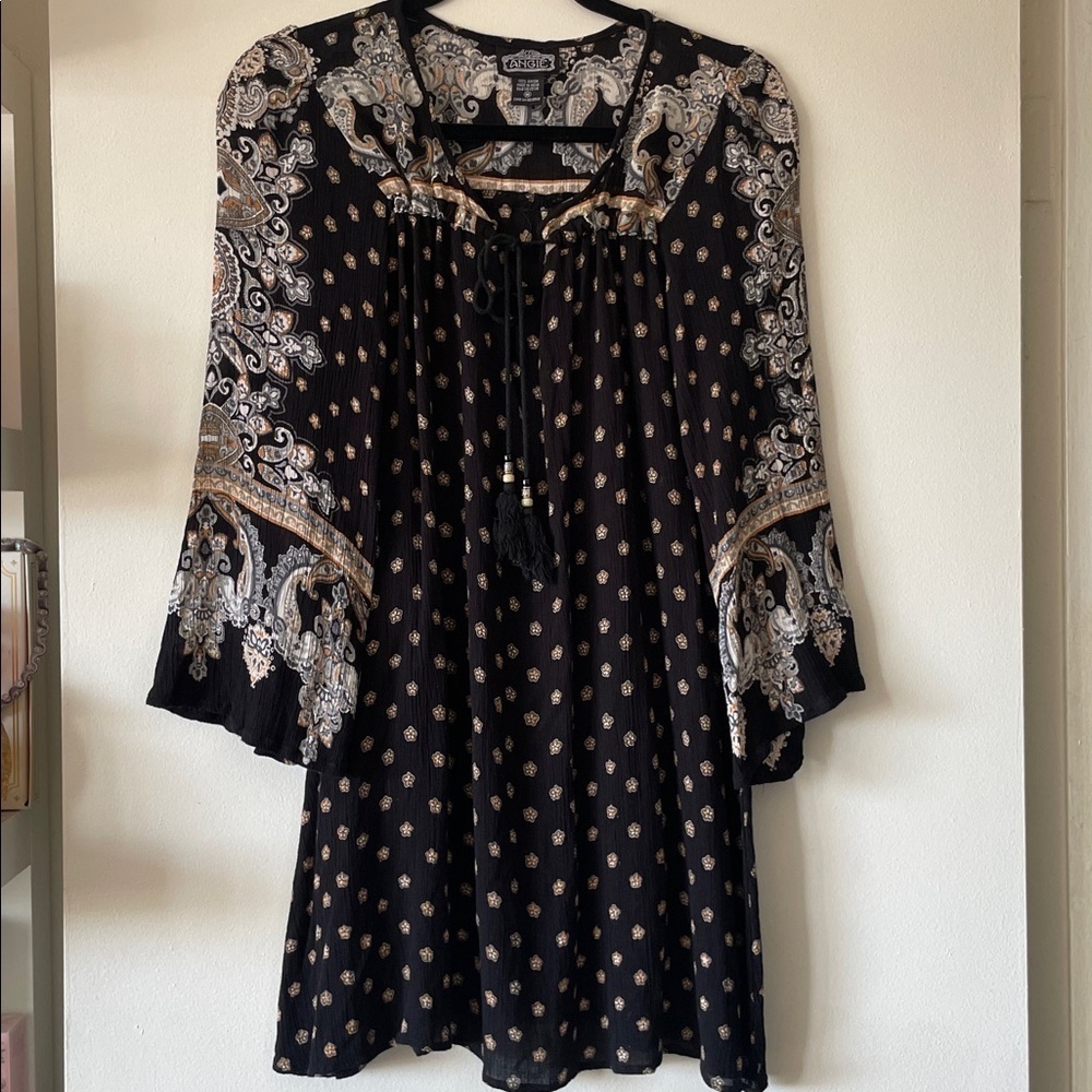 ANGIE|Boho Paisley Dress/Tunic|Medium|Black Festival Flowy
